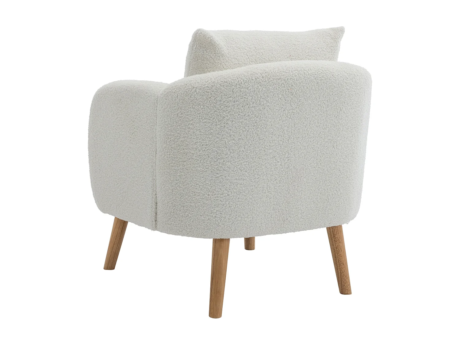 Fauteuil simple blanc avec coussins, velours teddy, pieds en bois 71x72x71cm