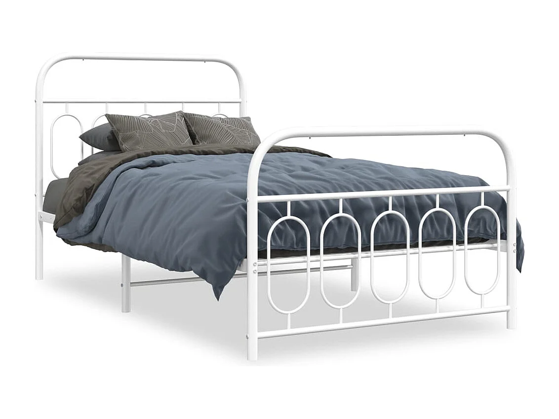 Cadre de lit métal sans matelas et pied de lit blanc 107x203 cm