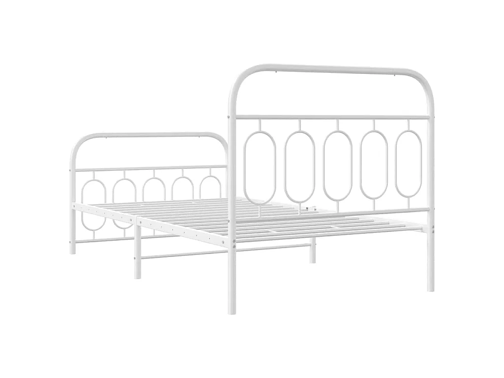 Cadre de lit métal sans matelas et pied de lit blanc 107x203 cm