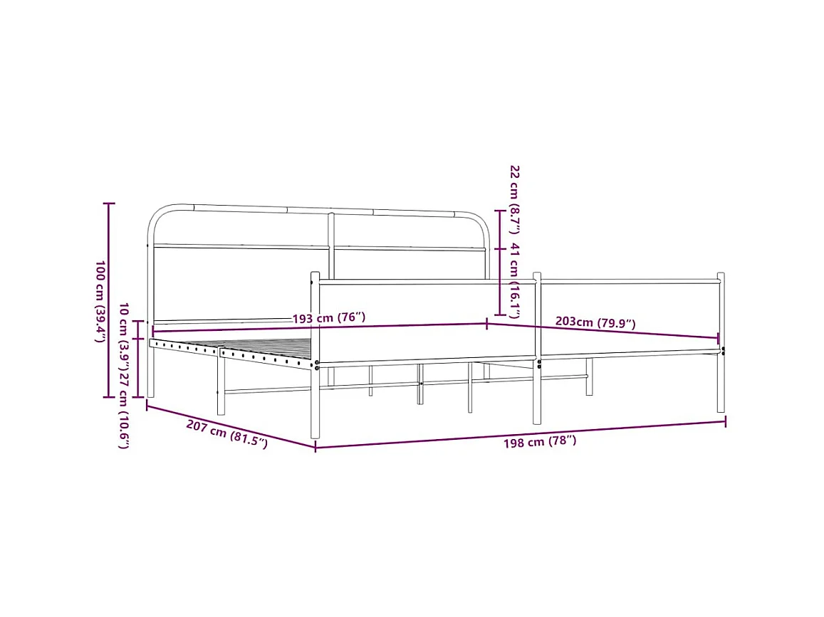 Metallbett ohne Matratze Braun Eichen-Optik 193x203 cm