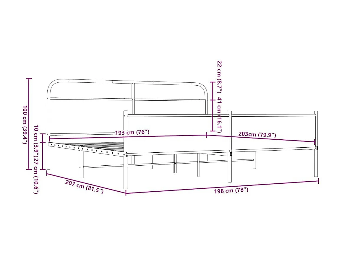 Cadre de lit en métal sans matelas chêne marron 193x203 cm