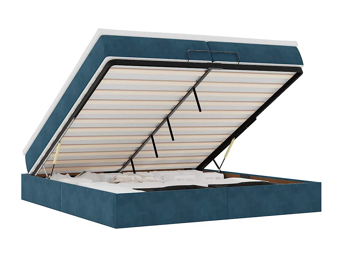 Cadre de lit ottoman avec matelas bleu foncé 200x200 cm velours