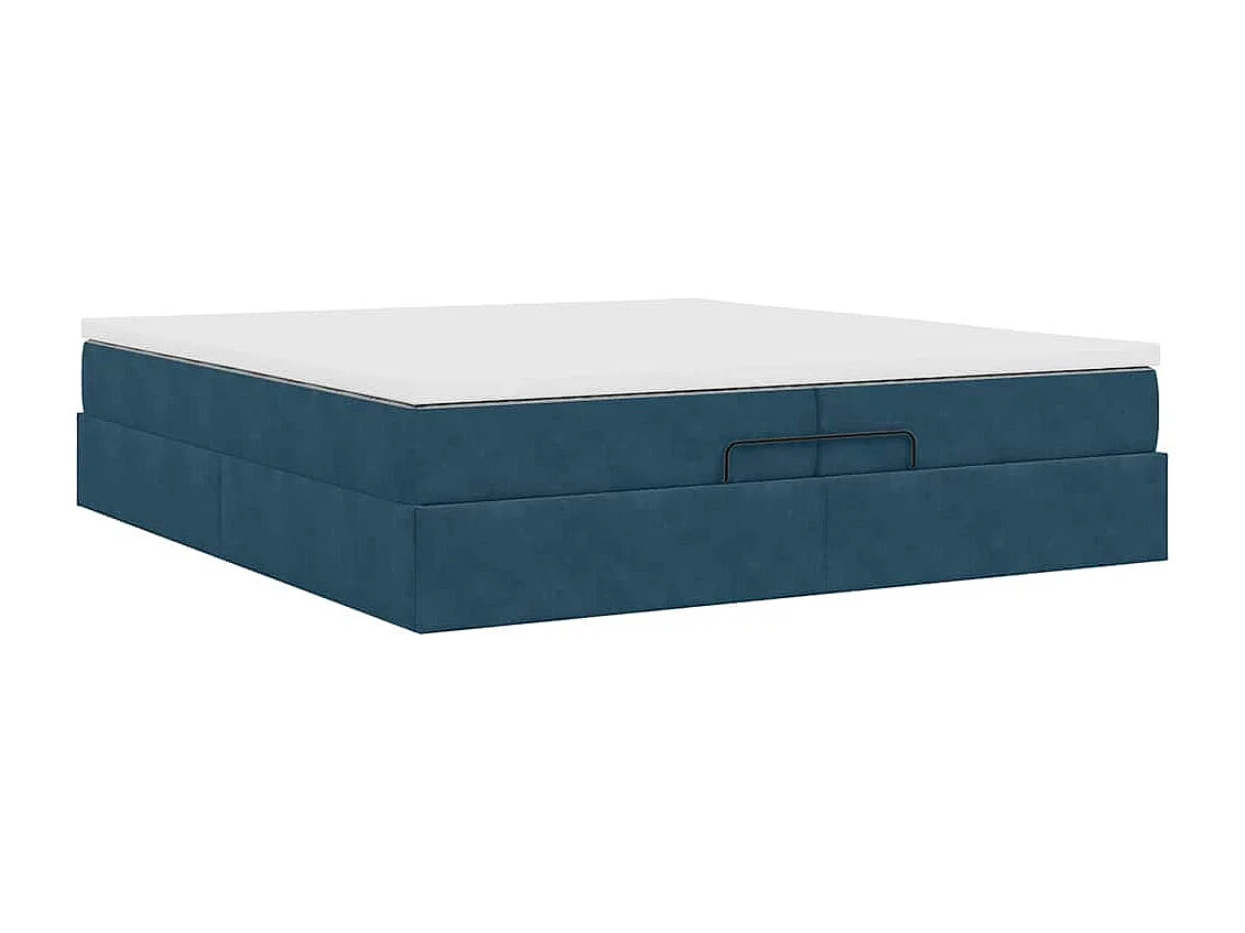 Cadre de lit ottoman avec matelas bleu foncé 200x200 cm velours