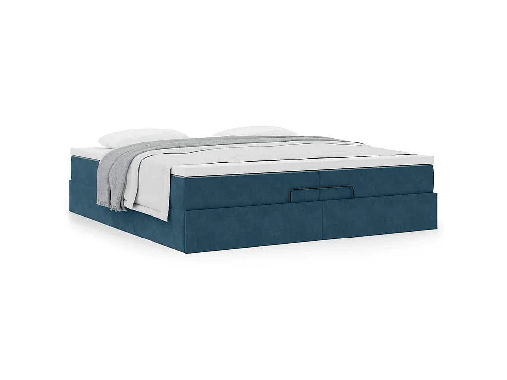 Cadre de lit ottoman avec matelas bleu foncé 200x200 cm velours