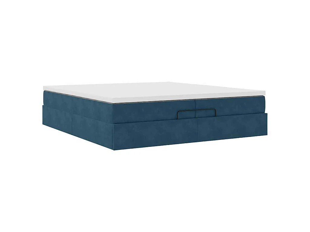 Cadre de lit ottoman avec matelas bleu foncé 200x200 cm velours