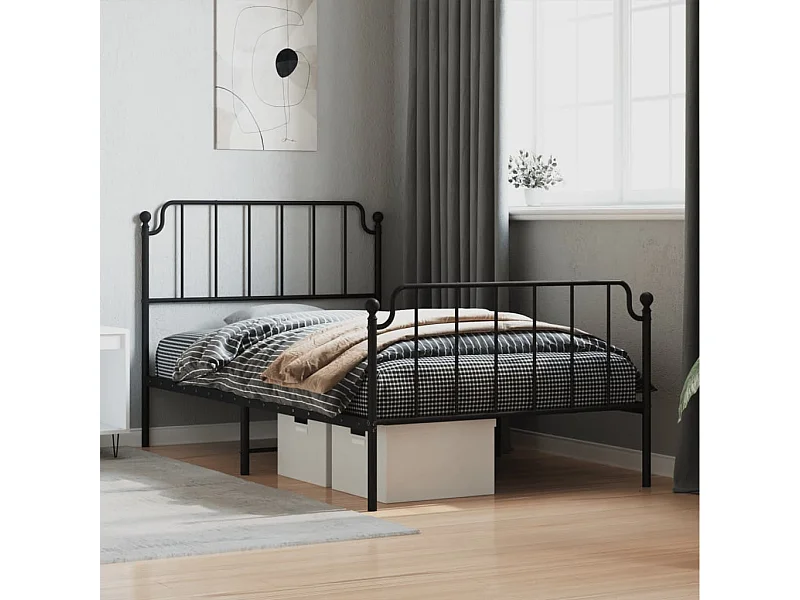Bedframe met hoofd- en voeteneinde metaal zwart 107x203 cm