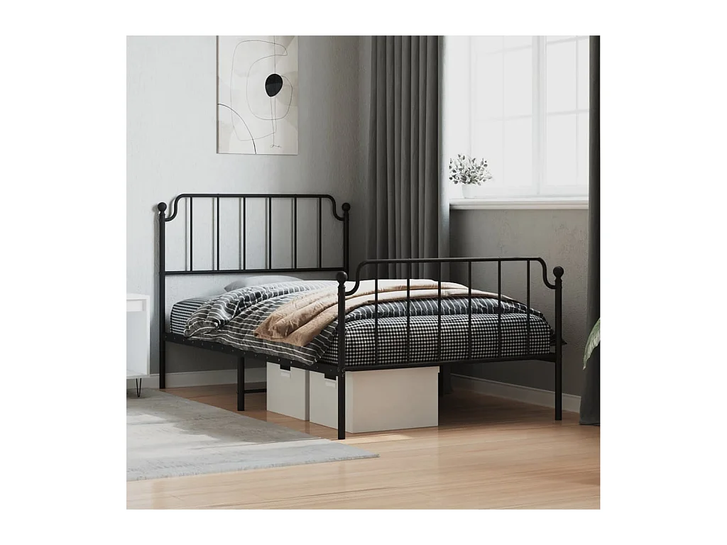 Bettgestell mit Kopf- und Fußteil Metall Schwarz 107x203 cm