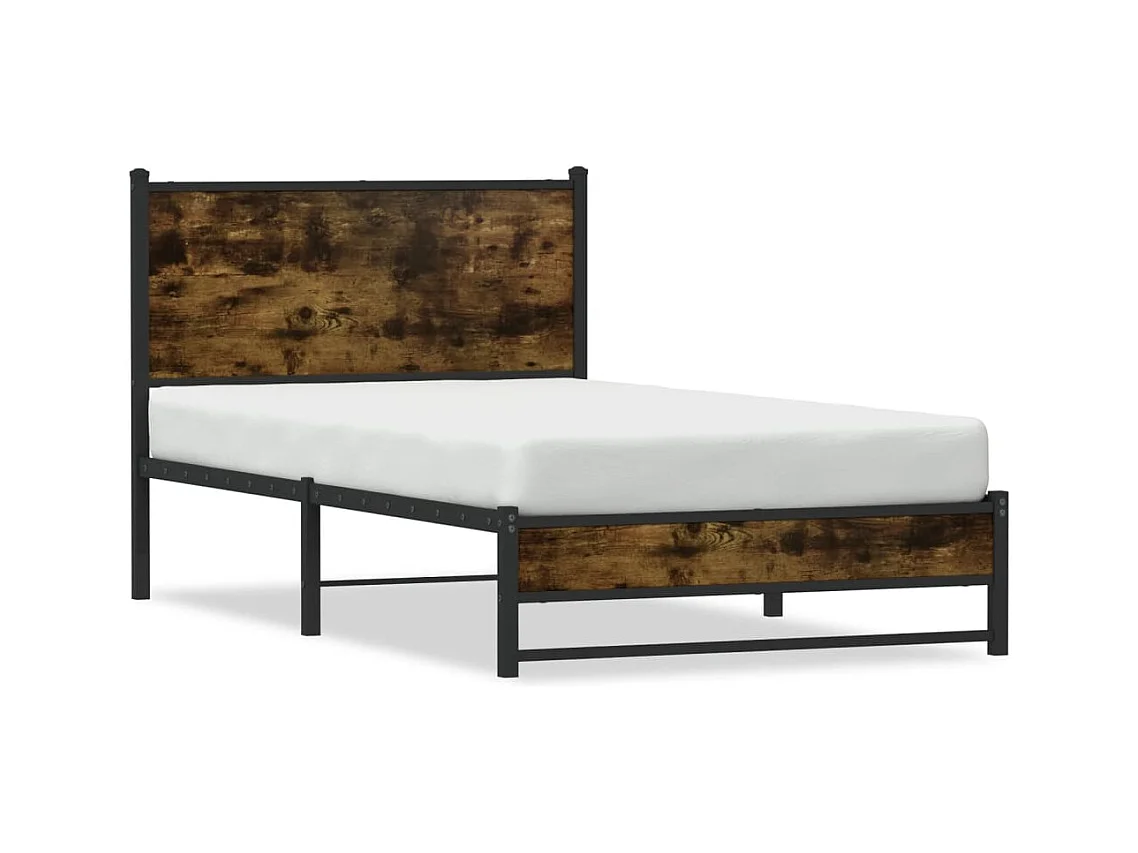 Cadre de lit en métal sans matelas chêne fumé 107x203 cm