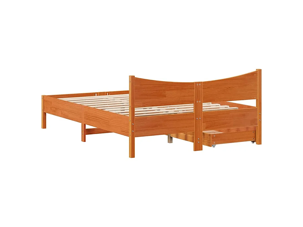 Estrutura cama c/ gavetas 150x200 cm pinho maciço castanho-mel