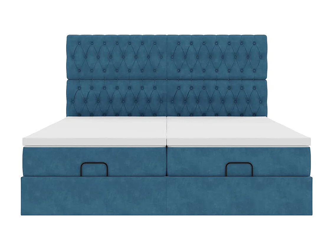 Cadre de lit ottoman avec matelas bleu foncé 200x200 cm velours