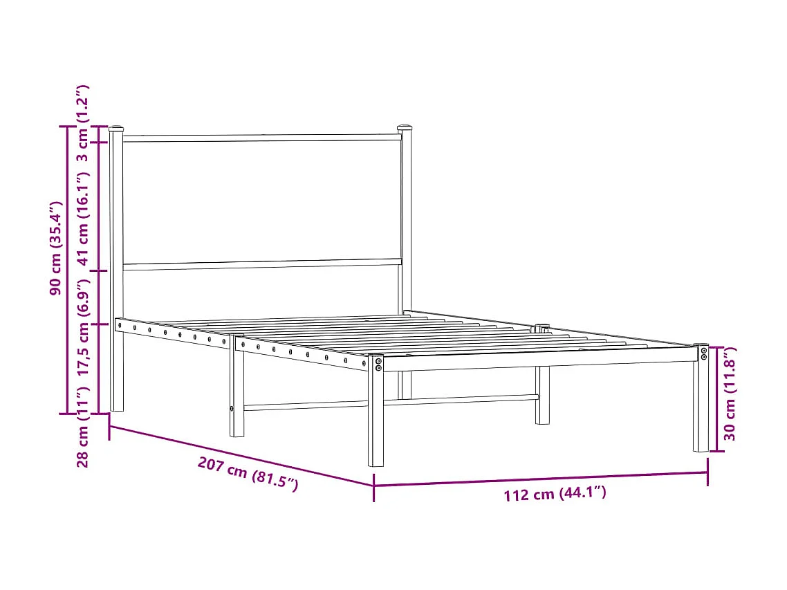 Cadre de lit en métal sans matelas chêne marron 107x203 cm