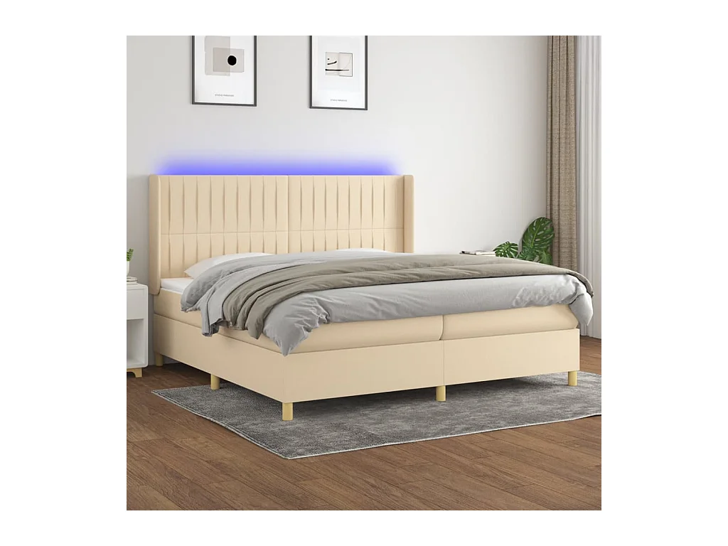 Sommier à lattes de lit matelas et LED Crème 200x200 cm Tissu