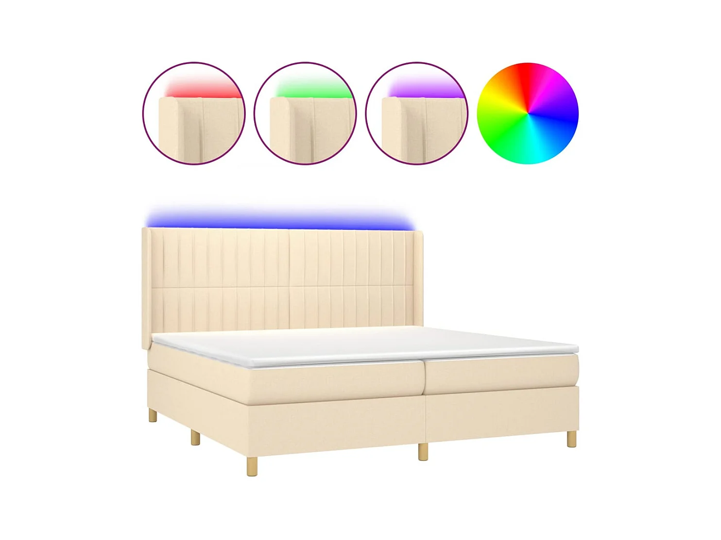 Sommier à lattes de lit matelas et LED Crème 200x200 cm Tissu