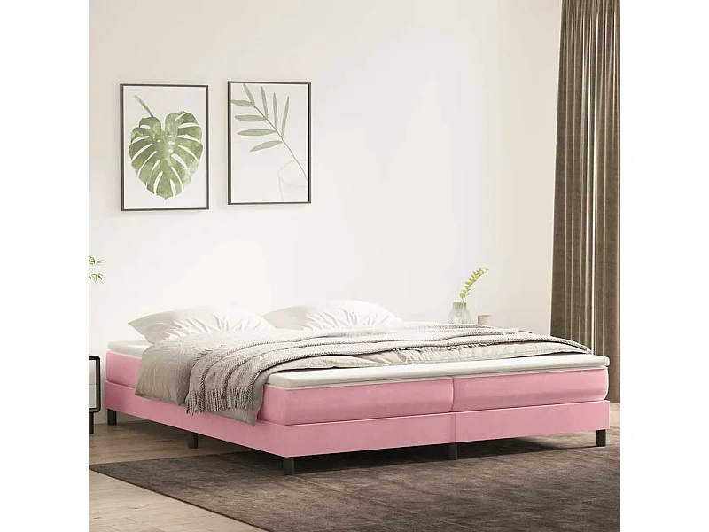 Letto a Molle senza Materasso Rosa 200x210 cm in Velluto