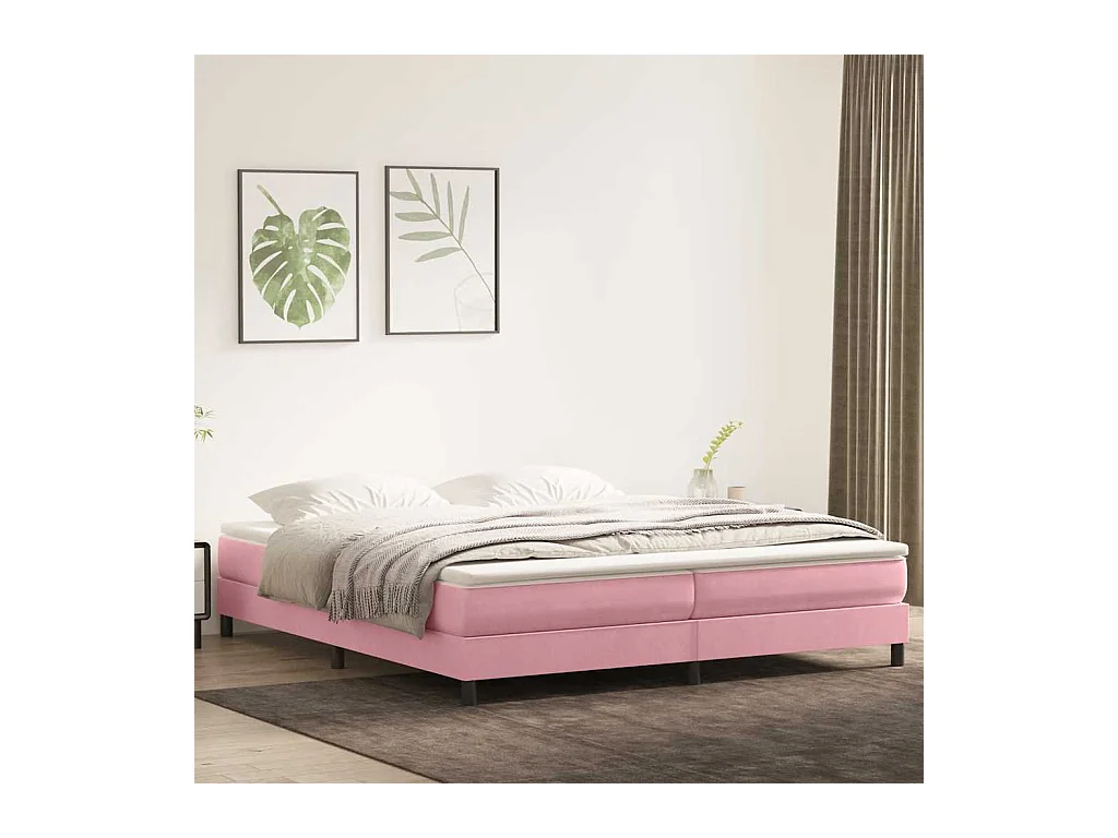 Letto a Molle senza Materasso Rosa 200x210 cm in Velluto
