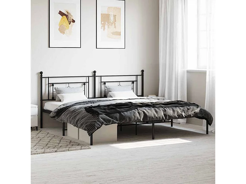 Cadre de lit métal sans matelas avec tête de lit noir 193x203cm