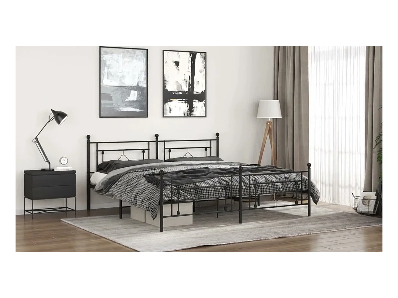 Cadre de lit métal sans matelas avec tête de lit noir 193x203cm