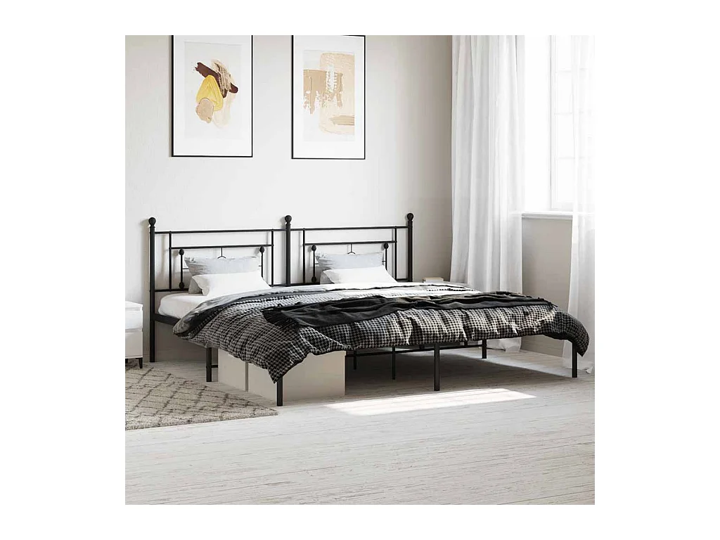 Cadre de lit métal sans matelas avec tête de lit noir 193x203cm