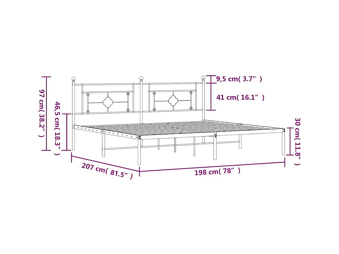 Cadre de lit métal sans matelas avec tête de lit noir 193x203cm