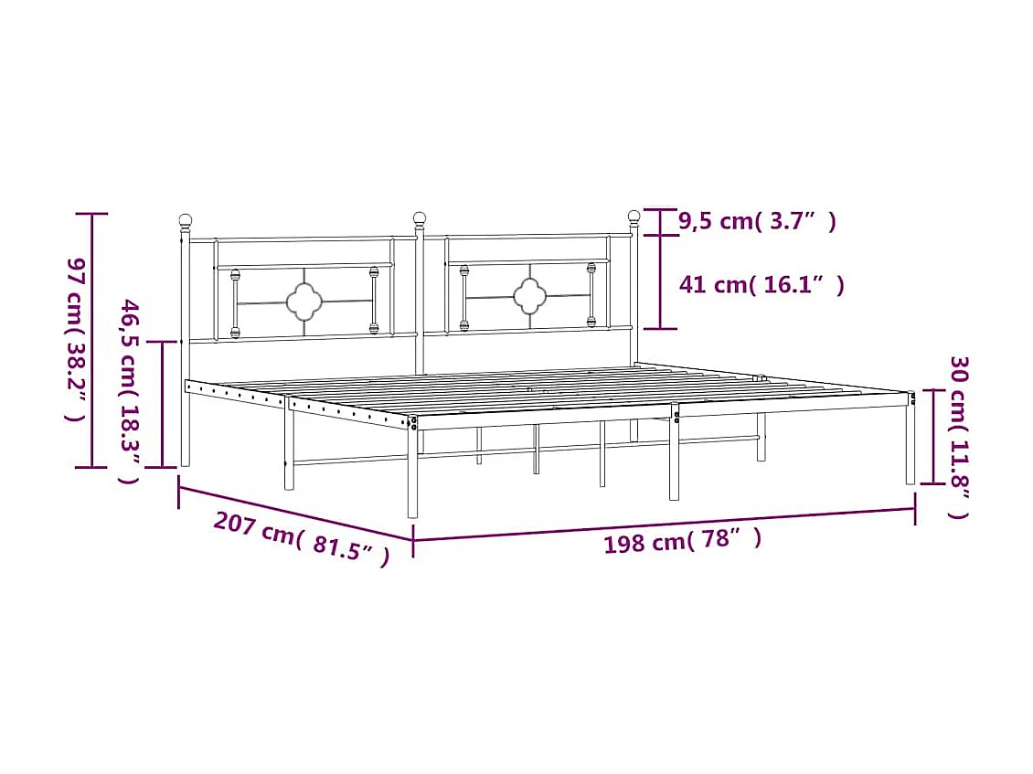 Giroletto con Testiera in Metallo Nero 193x203 cm