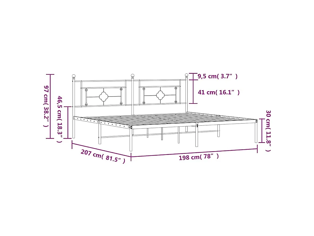 Cadre de lit métal sans matelas avec tête de lit noir 193x203cm