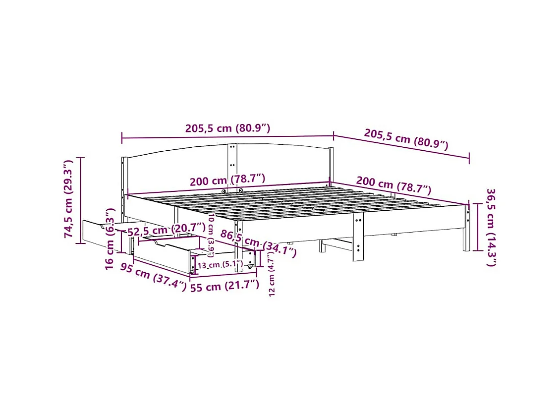 Cadre de lit sans matelas 200x200 cm bois massif de pin