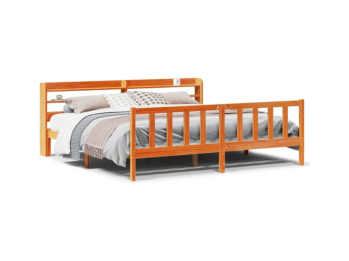 Cadre de lit et tête de lit sans matelas cire marron 200x200 cm