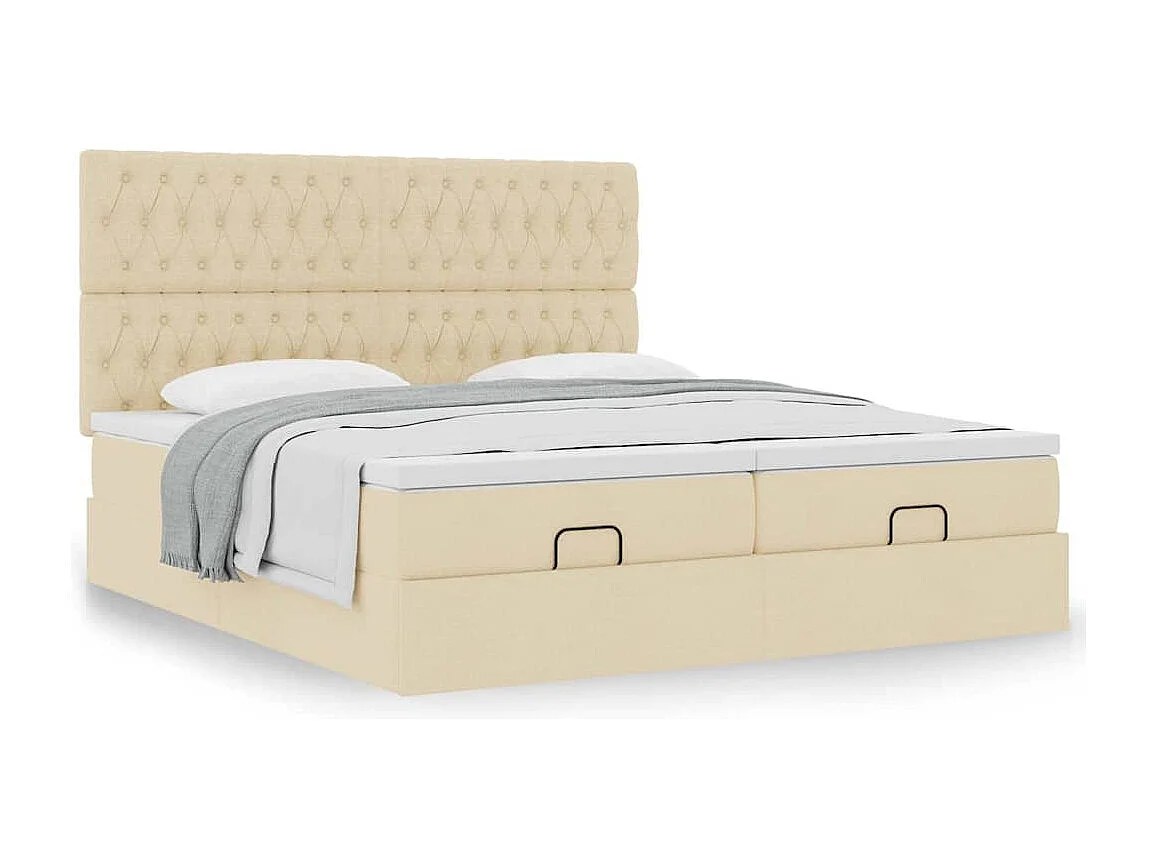 Struttura Letto Pouf con Materassi Crema 200x200 cm in Tessuto