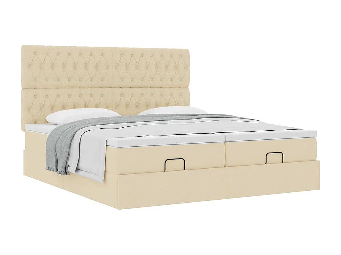 Struttura Letto Pouf con Materassi Crema 200x200 cm in Tessuto