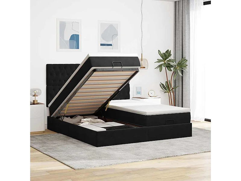 Ottoman-Bett mit Matratzen & LEDs Schwarz 200x200 cm Samt