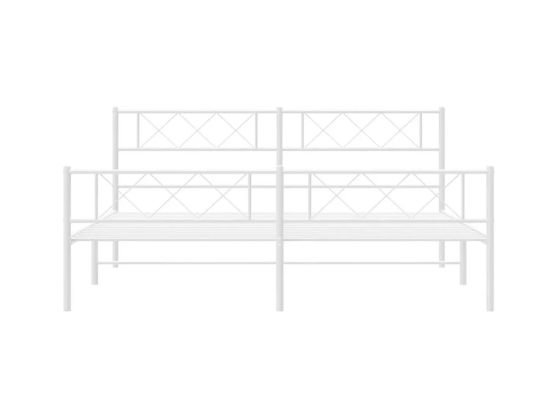 Cadre de lit métal sans matelas et pied de lit blanc 193x203 cm