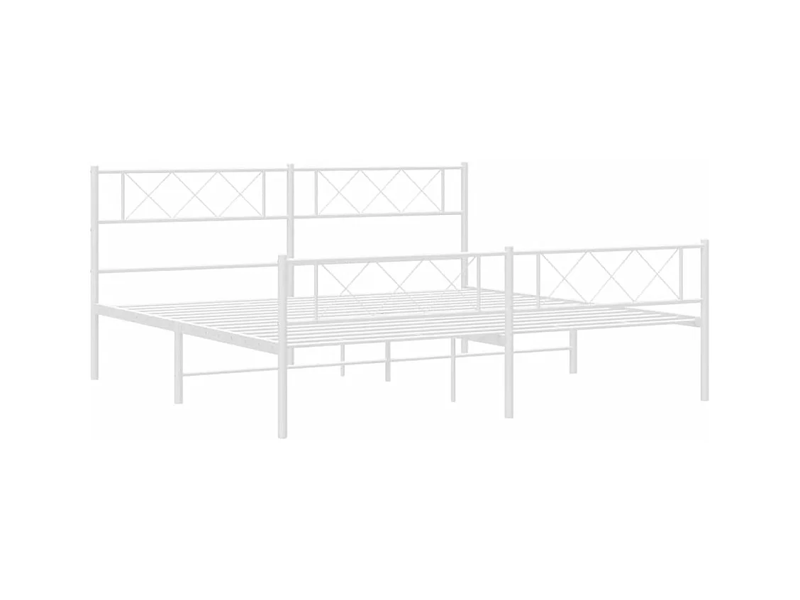 Cadre de lit métal sans matelas et pied de lit blanc 193x203 cm
