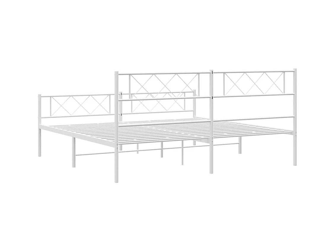 Cadre de lit métal sans matelas et pied de lit blanc 193x203 cm