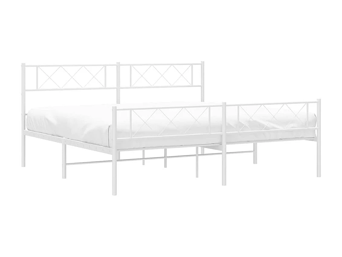 Cadre de lit métal sans matelas et pied de lit blanc 193x203 cm