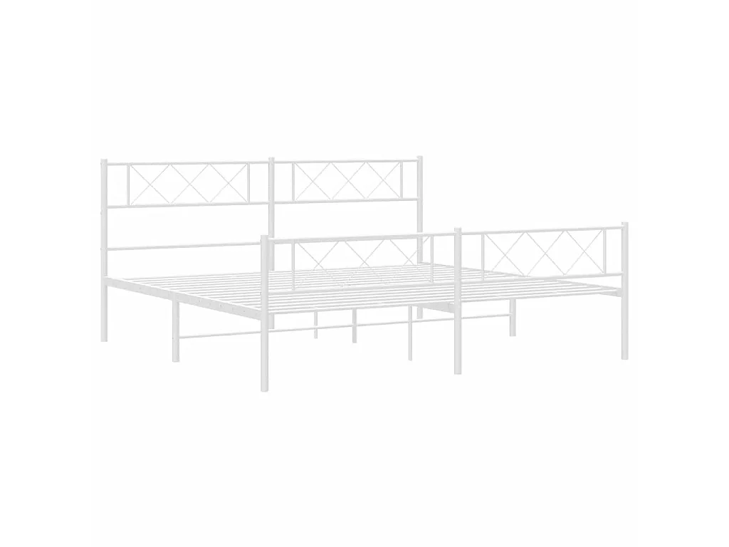 Cadre de lit métal sans matelas et pied de lit blanc 193x203 cm
