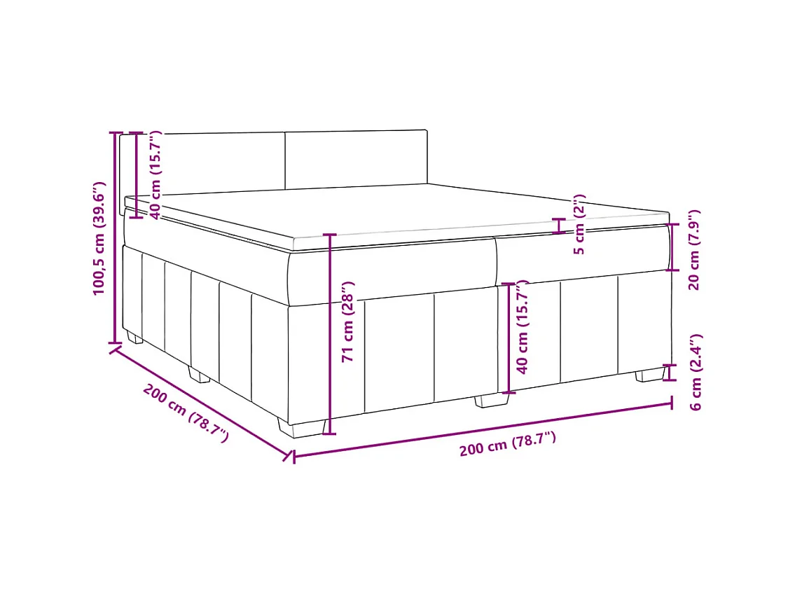Cama box spring con colchón tela gris oscuro 200x200 cm