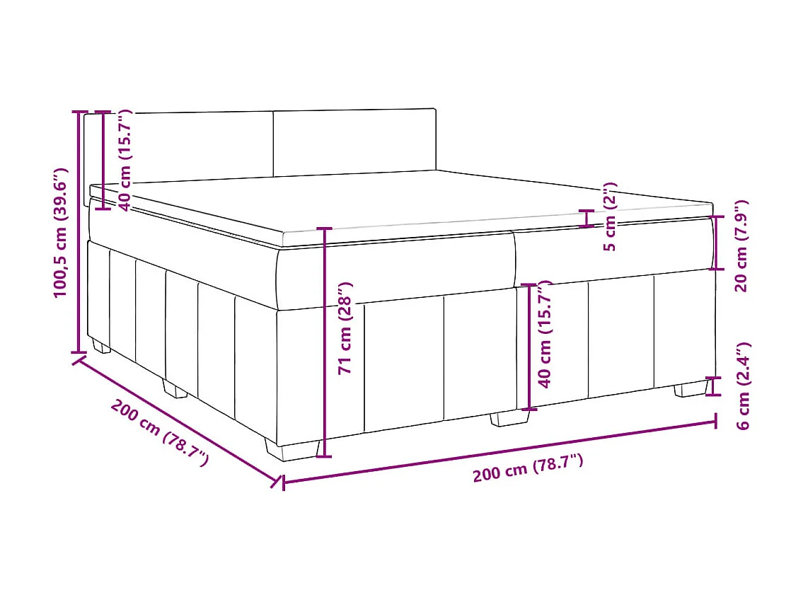 Cama box spring con colchón tela gris oscuro 200x200 cm