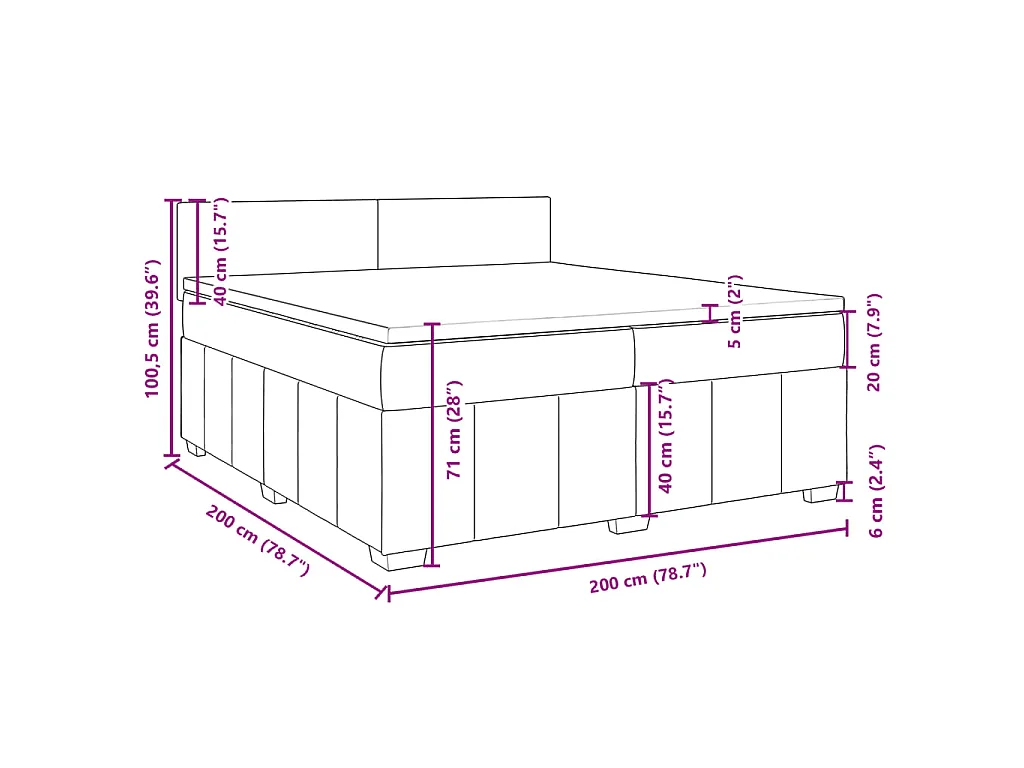 Cama box spring con colchón tela gris oscuro 200x200 cm