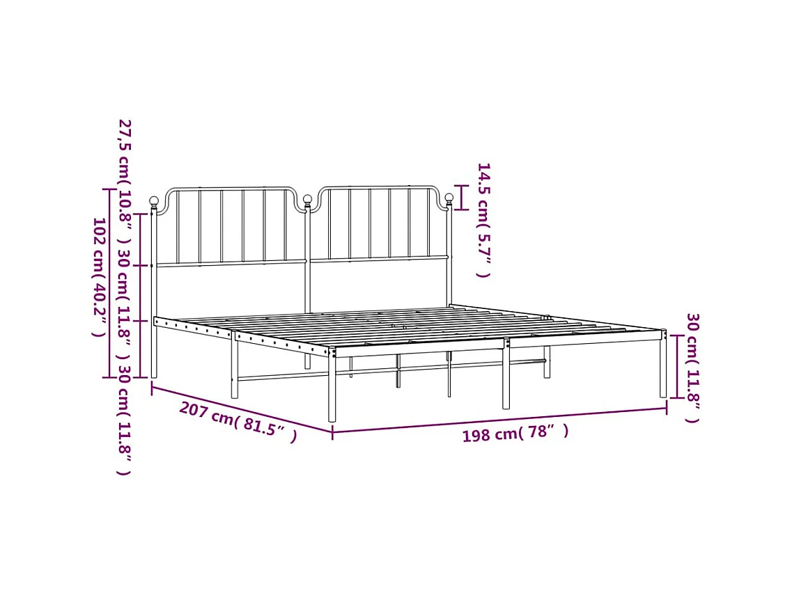 Cadre de lit métal sans matelas et tête de lit blanc 193x203 cm