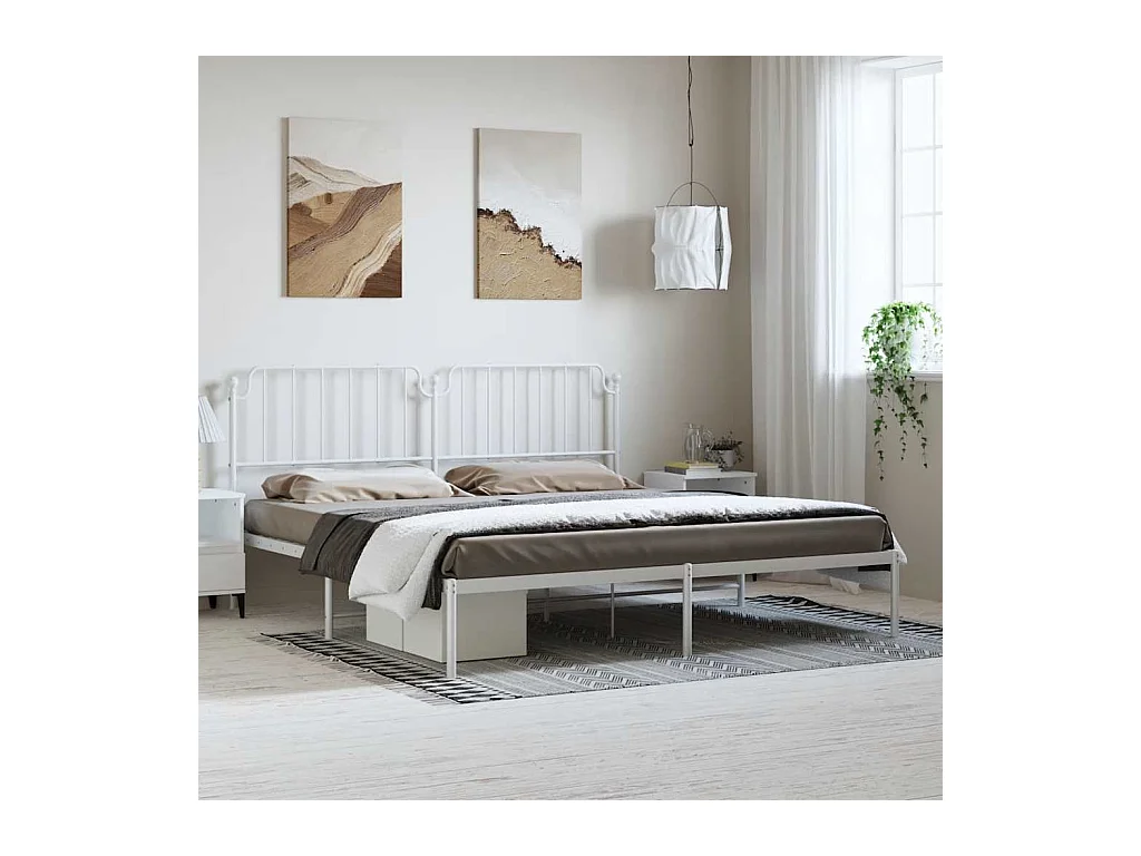 Cadre de lit métal sans matelas et tête de lit blanc 193x203 cm