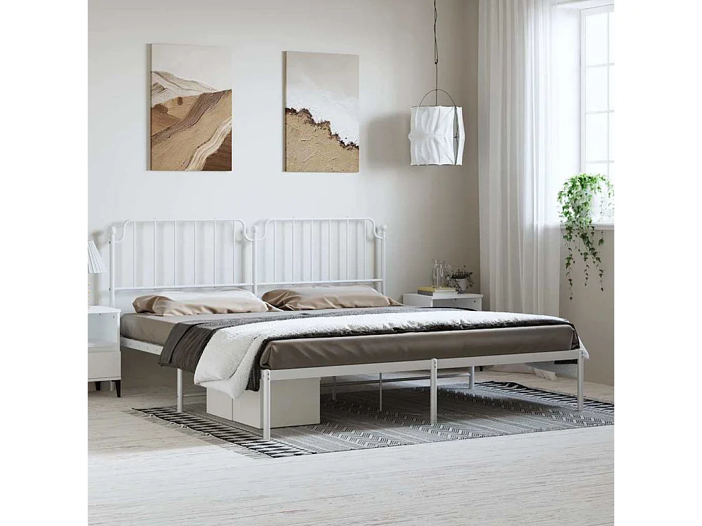 Bedframe met hoofdbord metaal wit 193x203 cm