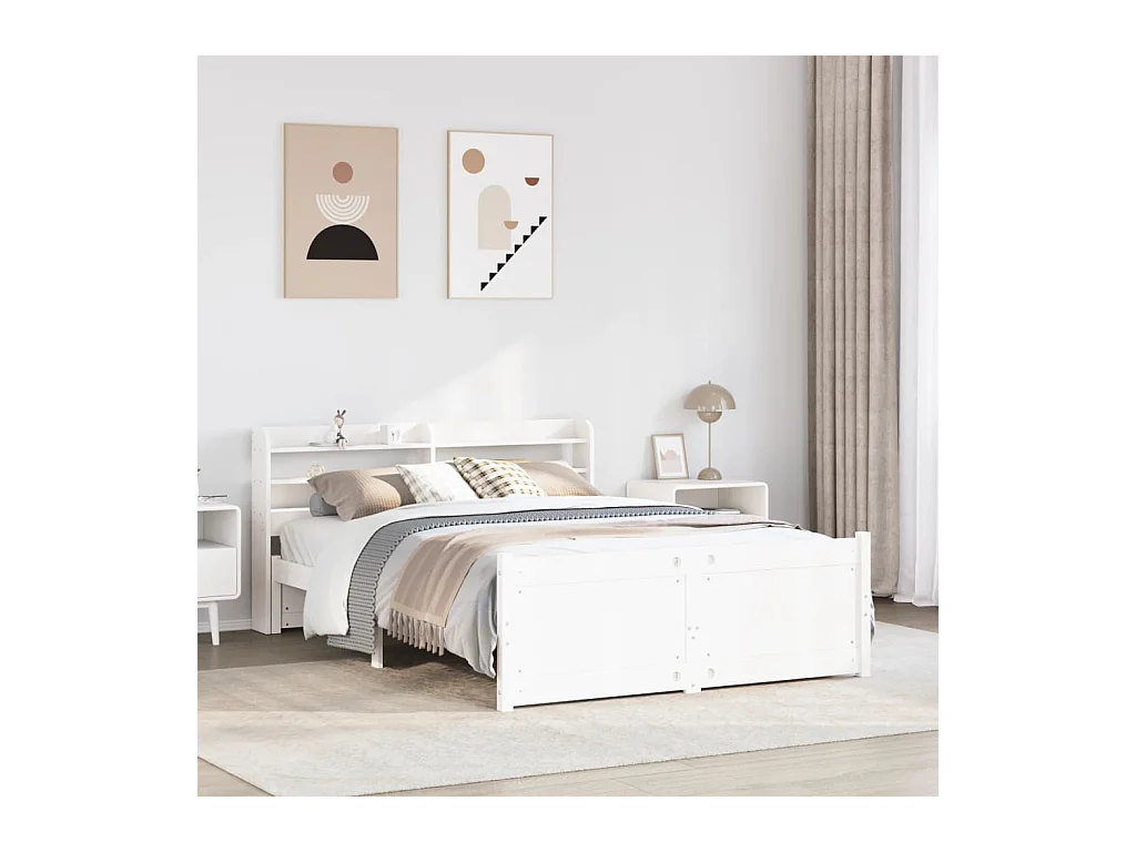 Cadre de lit avec tête de lit sans matelas blanc 150x200 cm