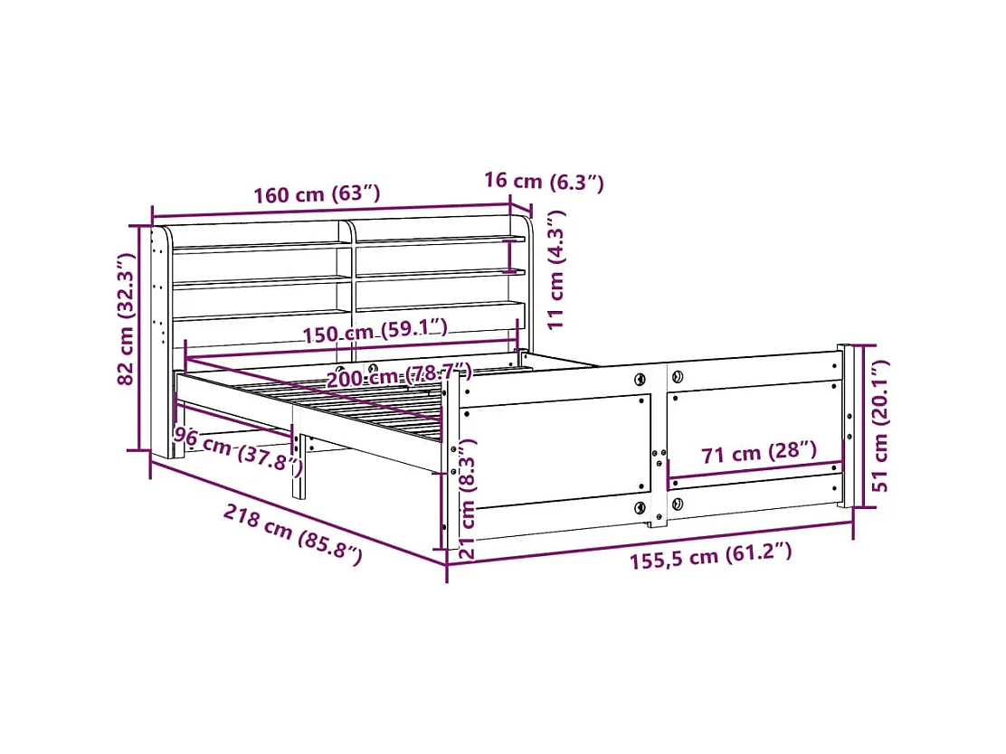 Cadre de lit avec tête de lit sans matelas blanc 150x200 cm