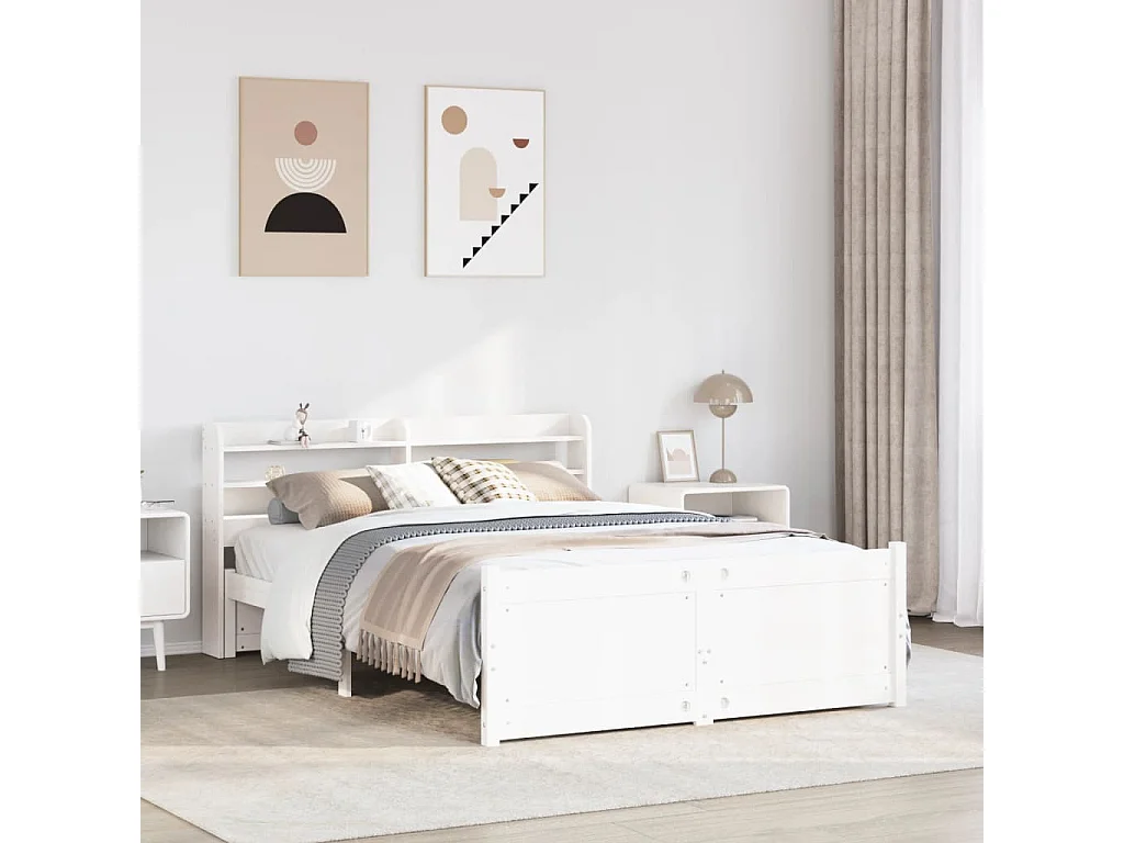 Estrutura de cama c/ cabeceira 150x200 cm pinho maciço branco