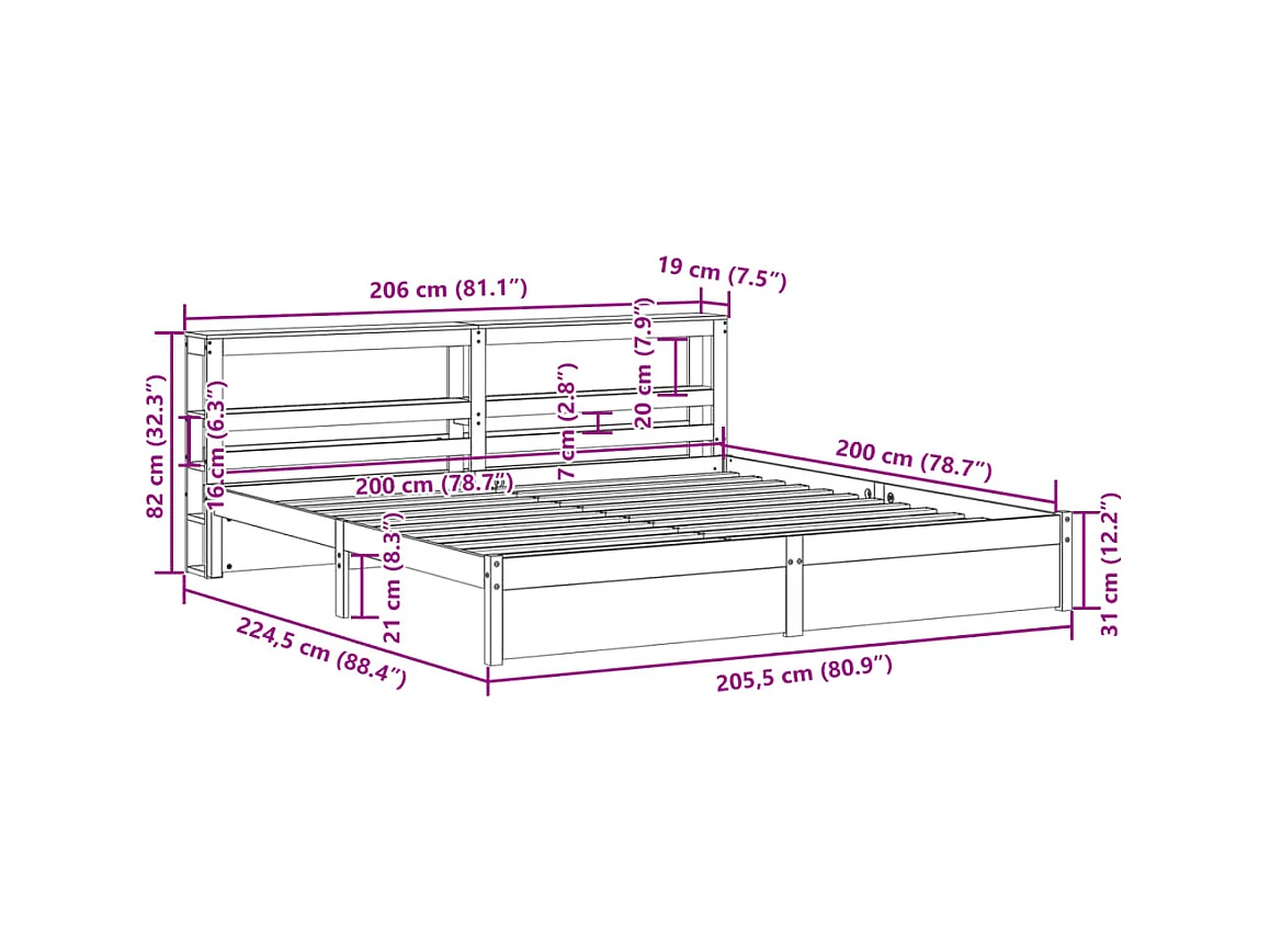 Cadre de lit avec tête de lit sans matelas blanc 200x200 cm