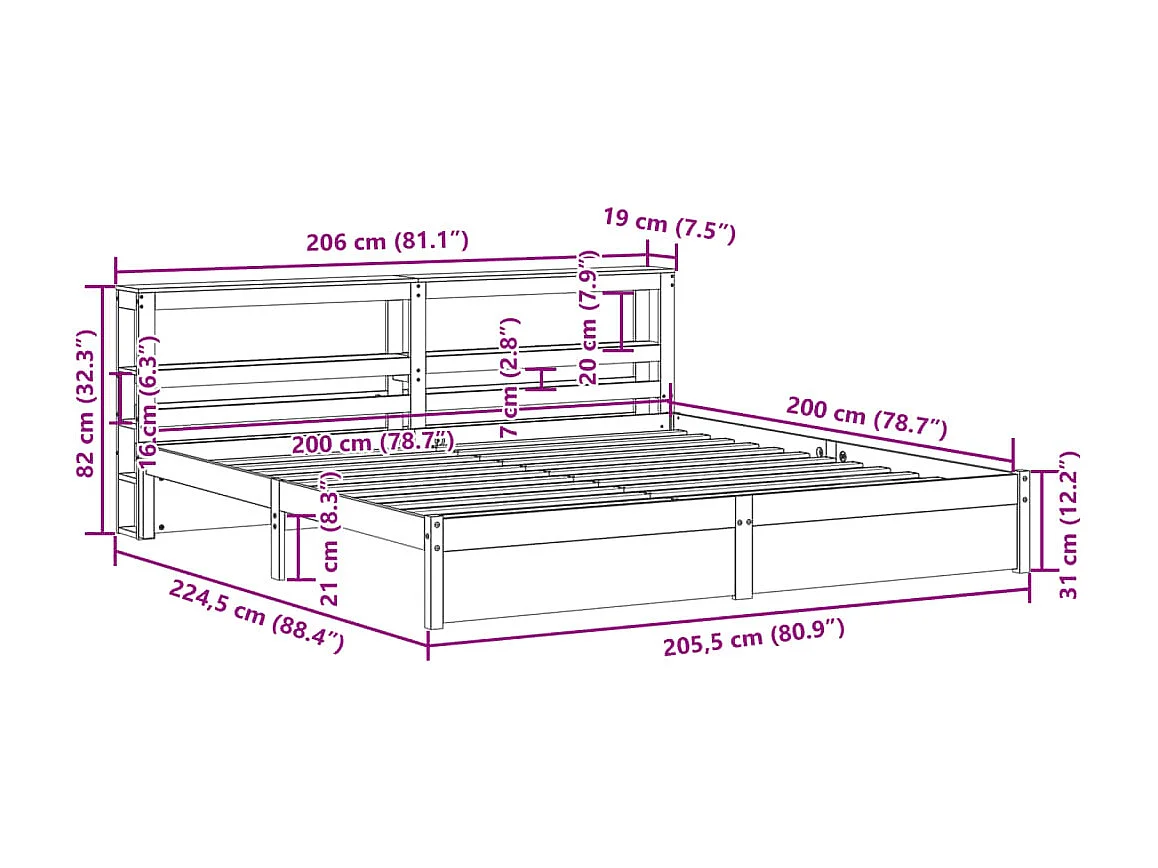 Estructura de cama con cabecero sin colchón blanco 200x200 cm