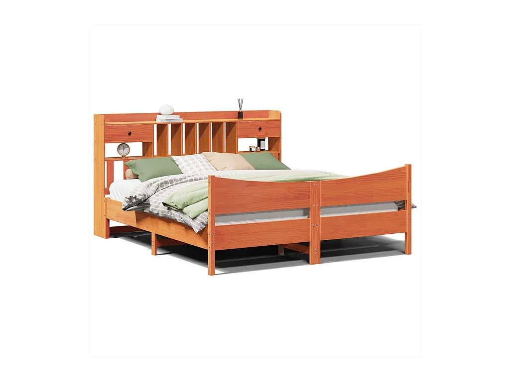 Cadre de lit sans matelas cire marron 200x200cm bois pin massif