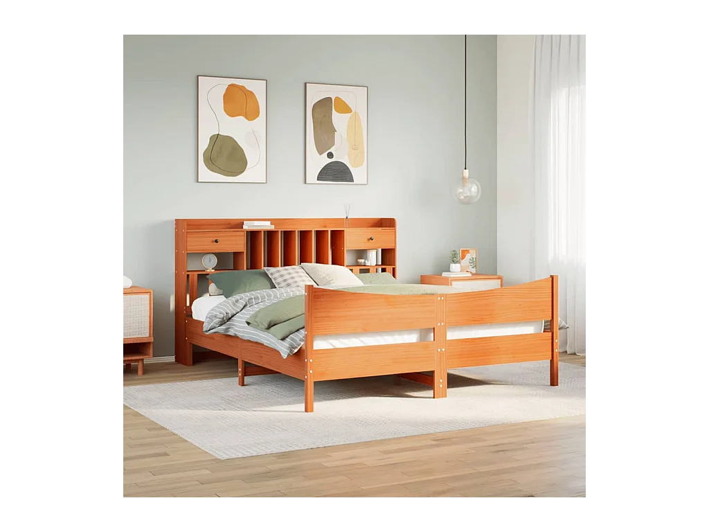 Cama sem colchão 200x200 cm pinho maciço castanho-mel