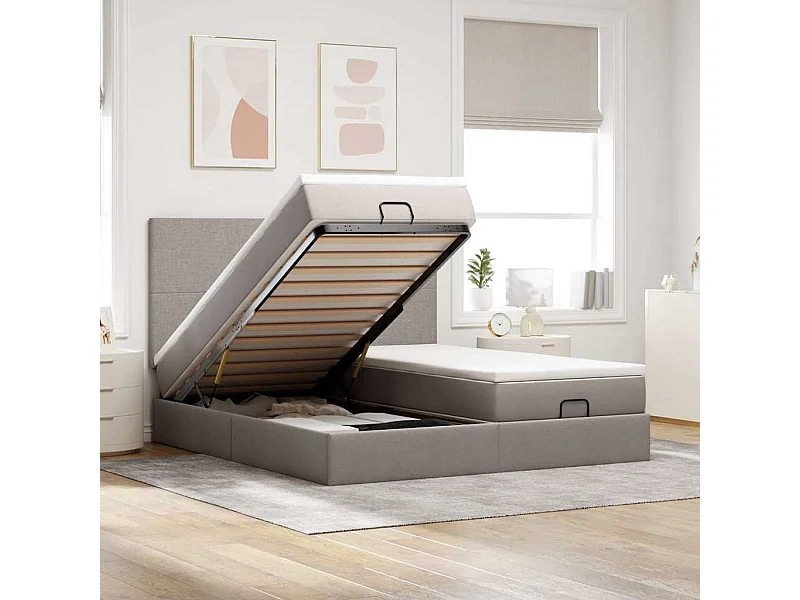 Ottoman-Bett mit Matratzen Taupe 200x200 cm Stoff