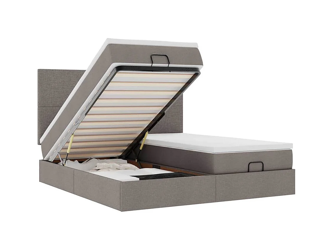 Cadre de lit ottoman avec matelas taupe 200x200cm tissu